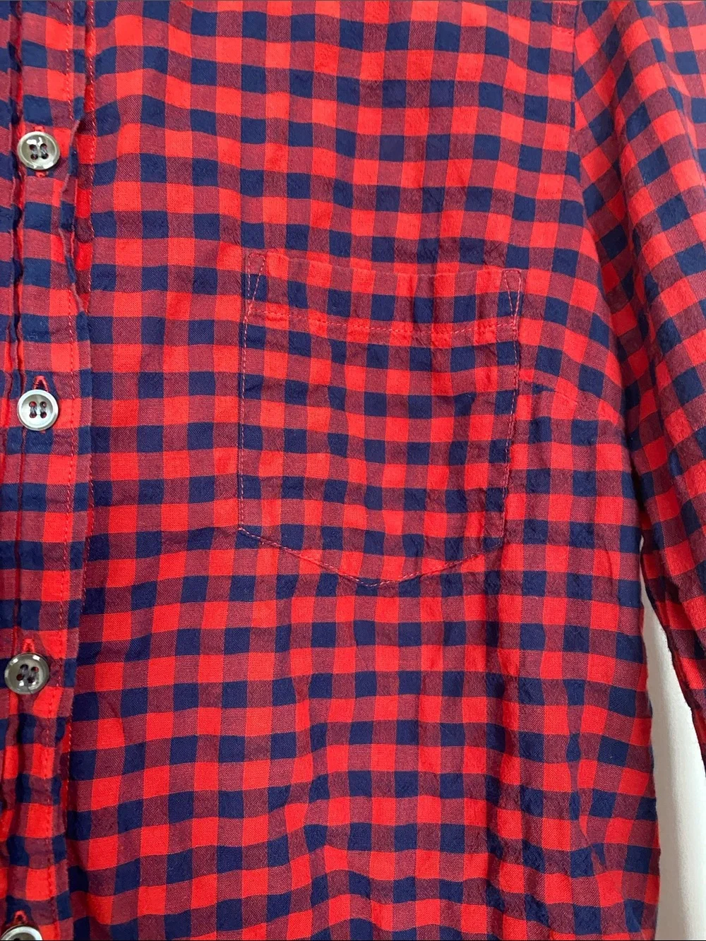 J.Crew Crinkle Boy Shirt in Red Check Plaid Gingham Lightweight - Size 6